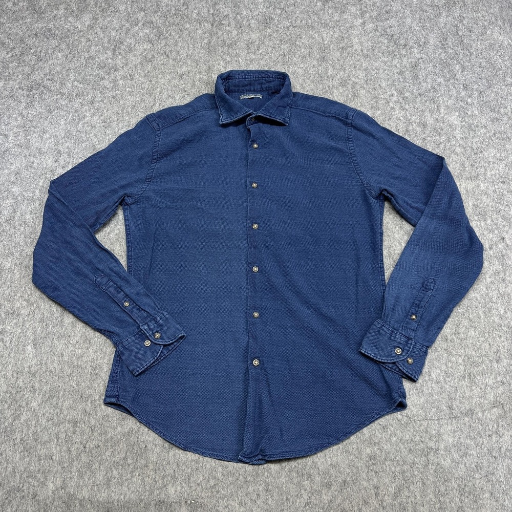 Doppelganger Roma Shirt Mens L Indigo Blue Knit Long Sleeve Button Cotton Preppy
